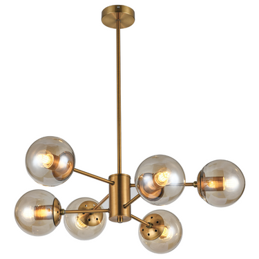 Metal and Amber Glass Chandelier CH534/6 Gold